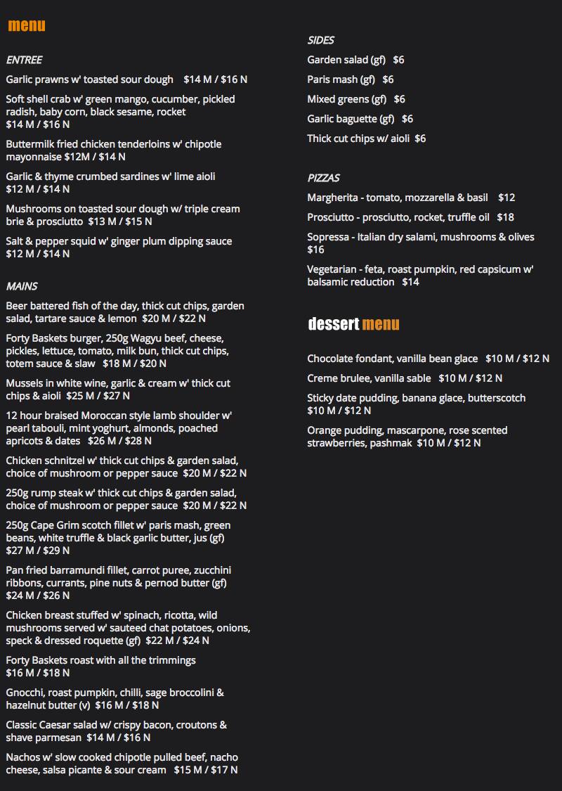 Forty Baskets at Club Totem Menu Urbanspoon/Zomato