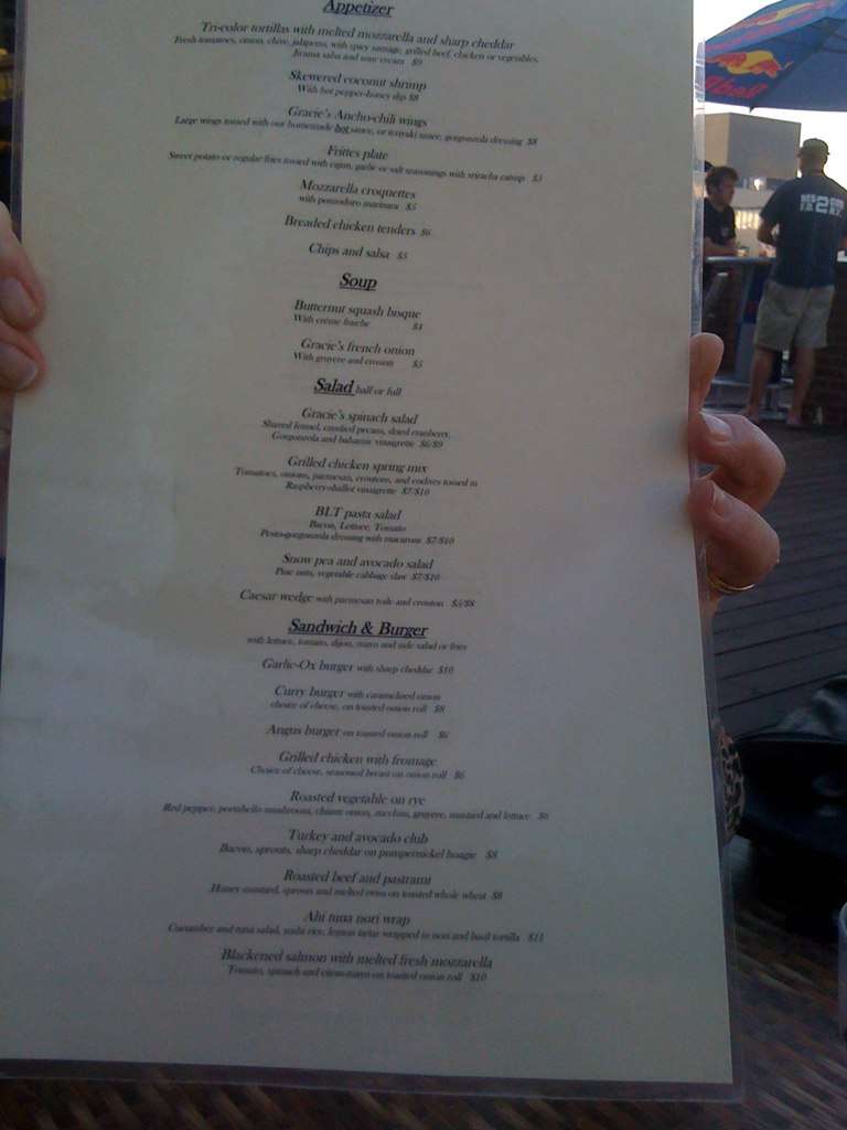 Menu at Gracie's pub & bar, Salt Lake City, 326 S W Temple St