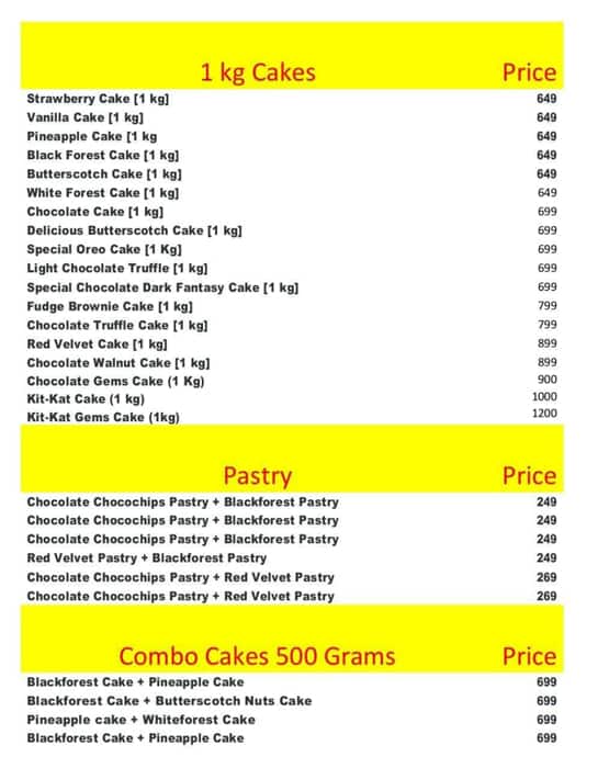 CAKE 'O' CLOCKS GAUR CITY menu