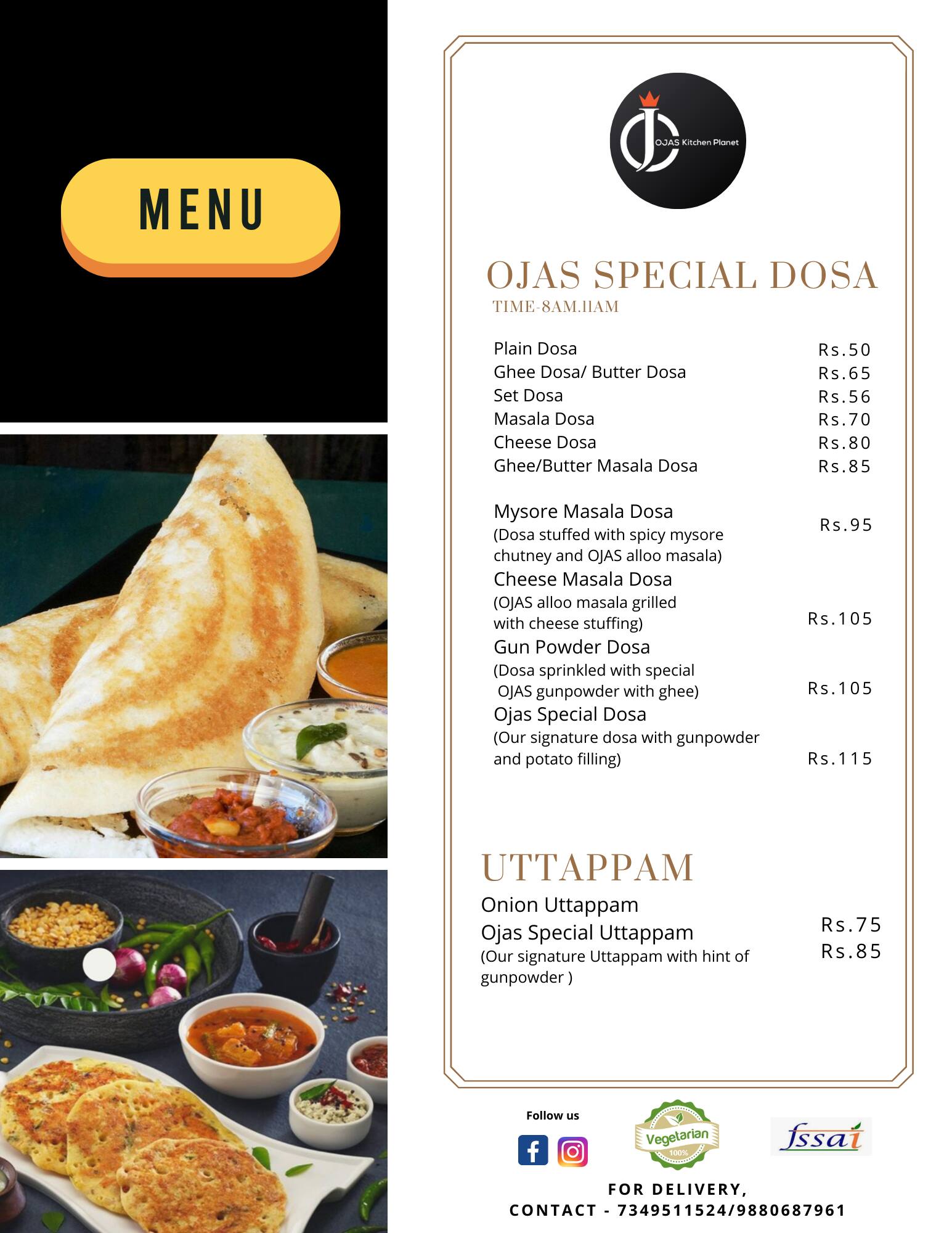 Menu of Ojas Kitchen Kengeri, Bangalore