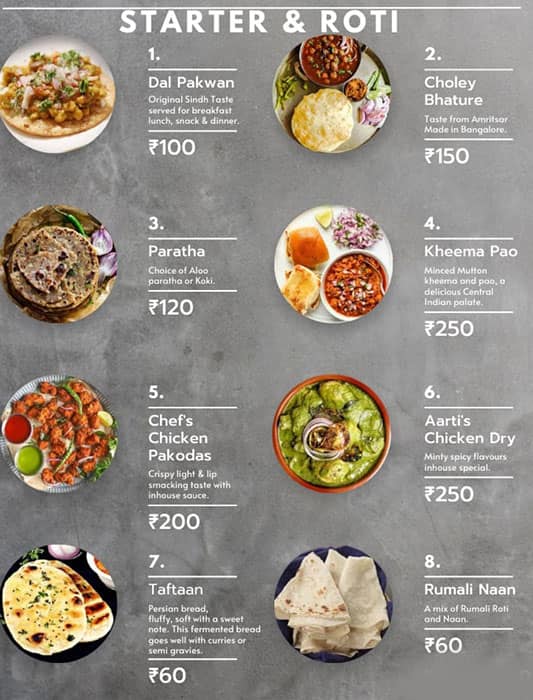 Menu of Aarti Bhavan, Sahakara Nagar, Bangalore