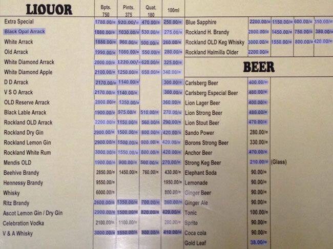 New Colonial Hotel menu