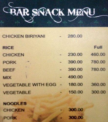 New Colonial Hotel menu