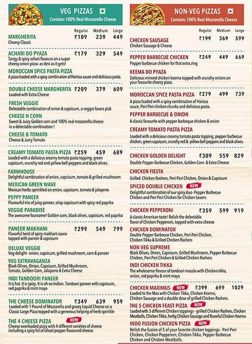 Domino's pizza shop menu card