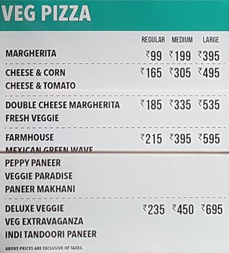 Menu at Domino's Pizza, Kochi, Shop G-1 & G-2