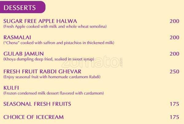 Hotel Royal Orchid Jaipur menu