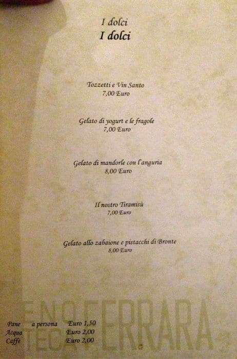 Menu de Ferrarino