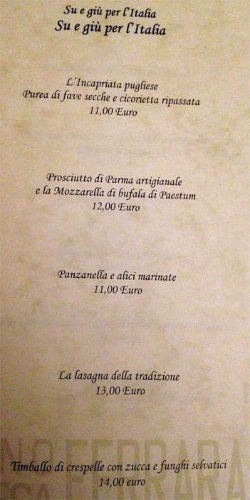 Menu de Ferrarino