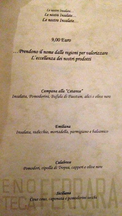 Menu de Ferrarino