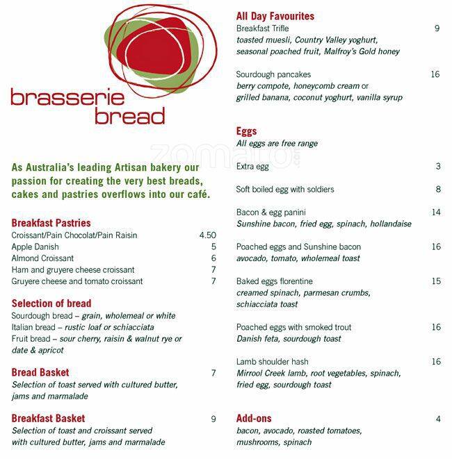 Brasserie Bread Menu, Menu for Brasserie Bread, Botany Bay, Sydney Urbanspoon/Zomato