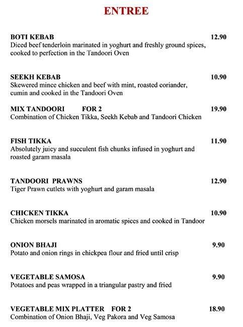 Saffron Indian Restaurant menu