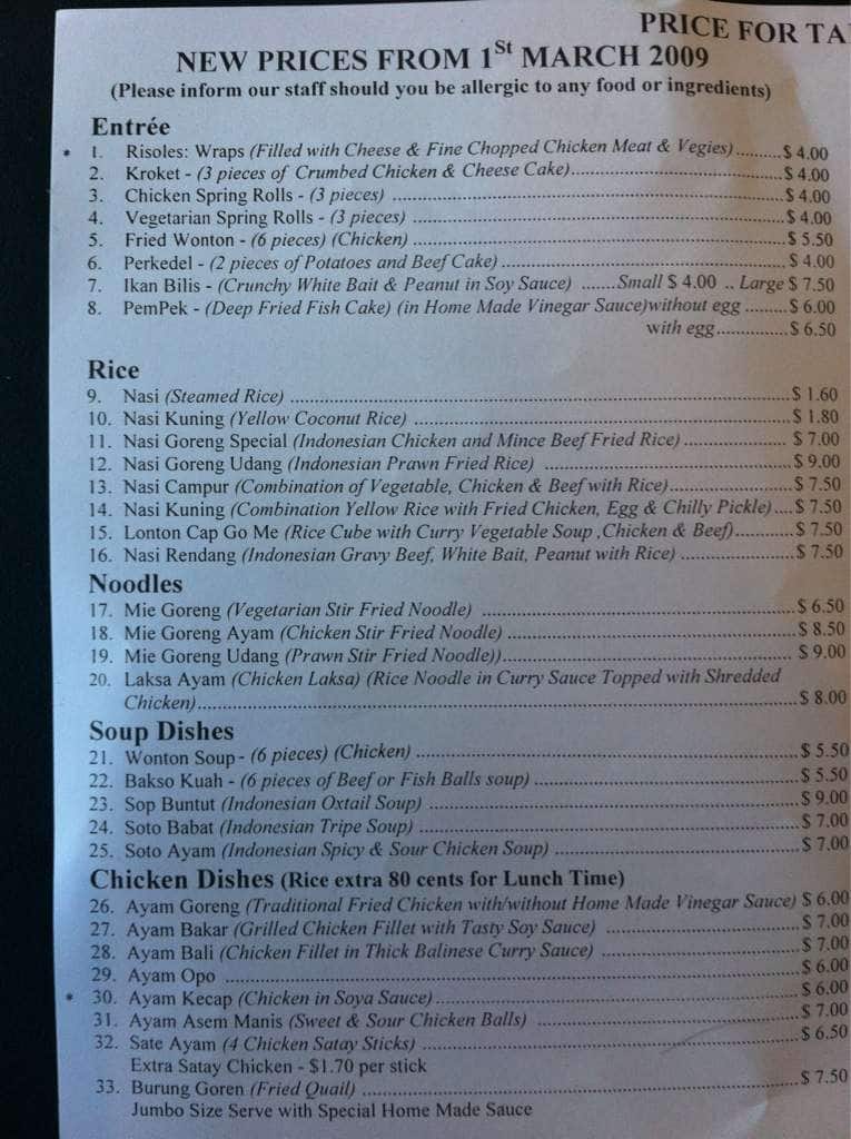 Sparrow Indonesian Takeaway Menu Urbanspoon/Zomato