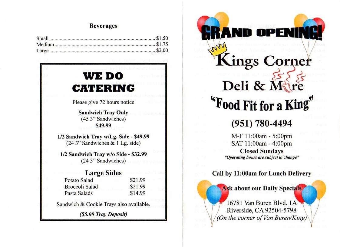 King's Corner Deli & More Menu Urbanspoon/Zomato