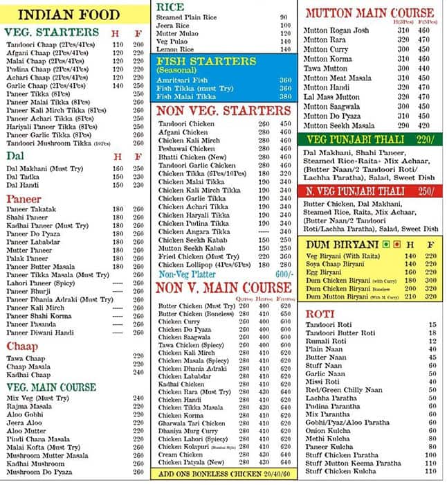 Punjab Chicken Corner menu