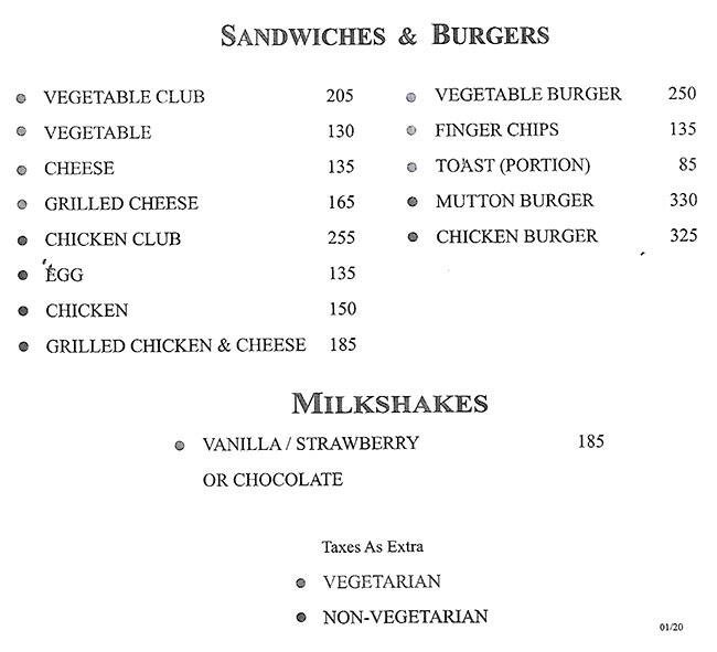 Menu at Peter Cat, Kolkata