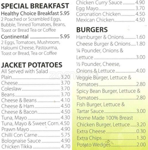 Menu at Jenny's Café cafe, Borehamwood, 126 Shenley Rd