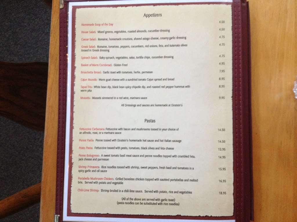 Einstein's Cafe Menu, Menu for Einstein's Cafe, Guelph, Guelph