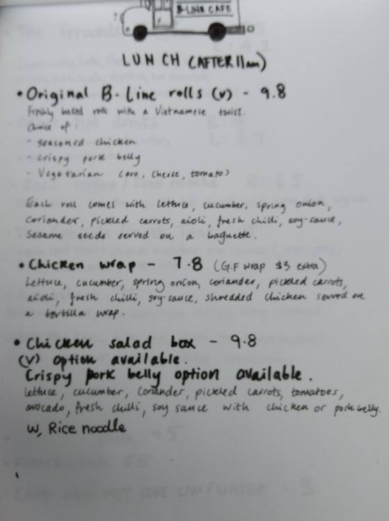Carta de B-line Cafe