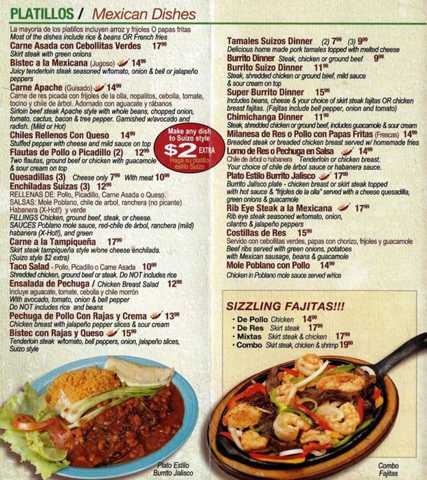 Menu at Burrito Jalisco restaurant, Orland Park, W 159th St