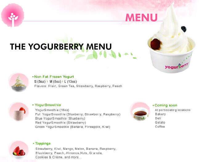 Yogurberry Frozen Yogurt & Smoothies menu Urbanspoon/Zomato