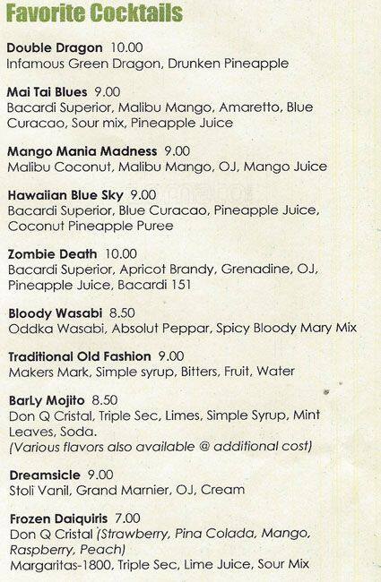 Bar Ly menu