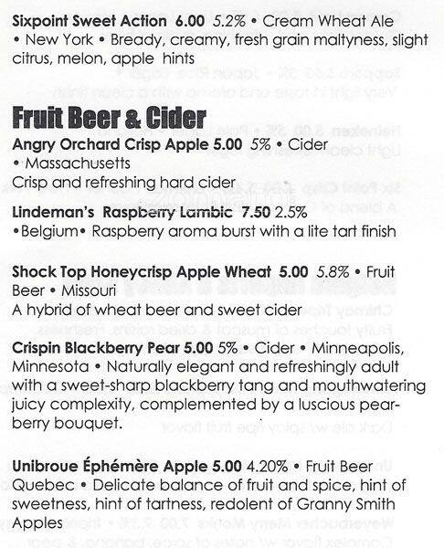 Bar Ly menu