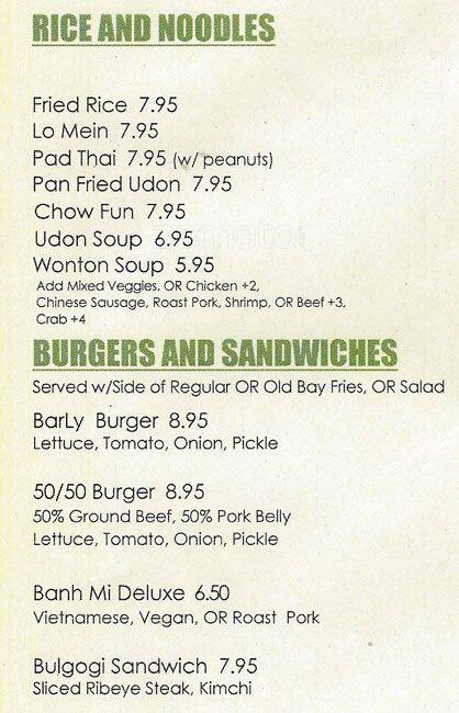 Bar Ly menu