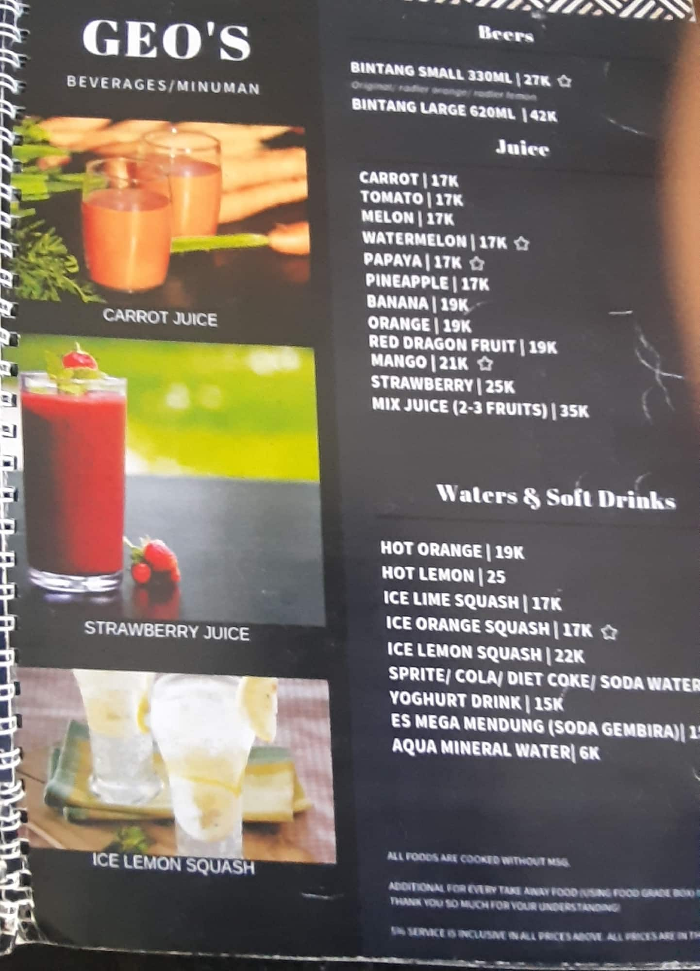 Menu at Geo Coffee & Roastery House cafe, Kuta