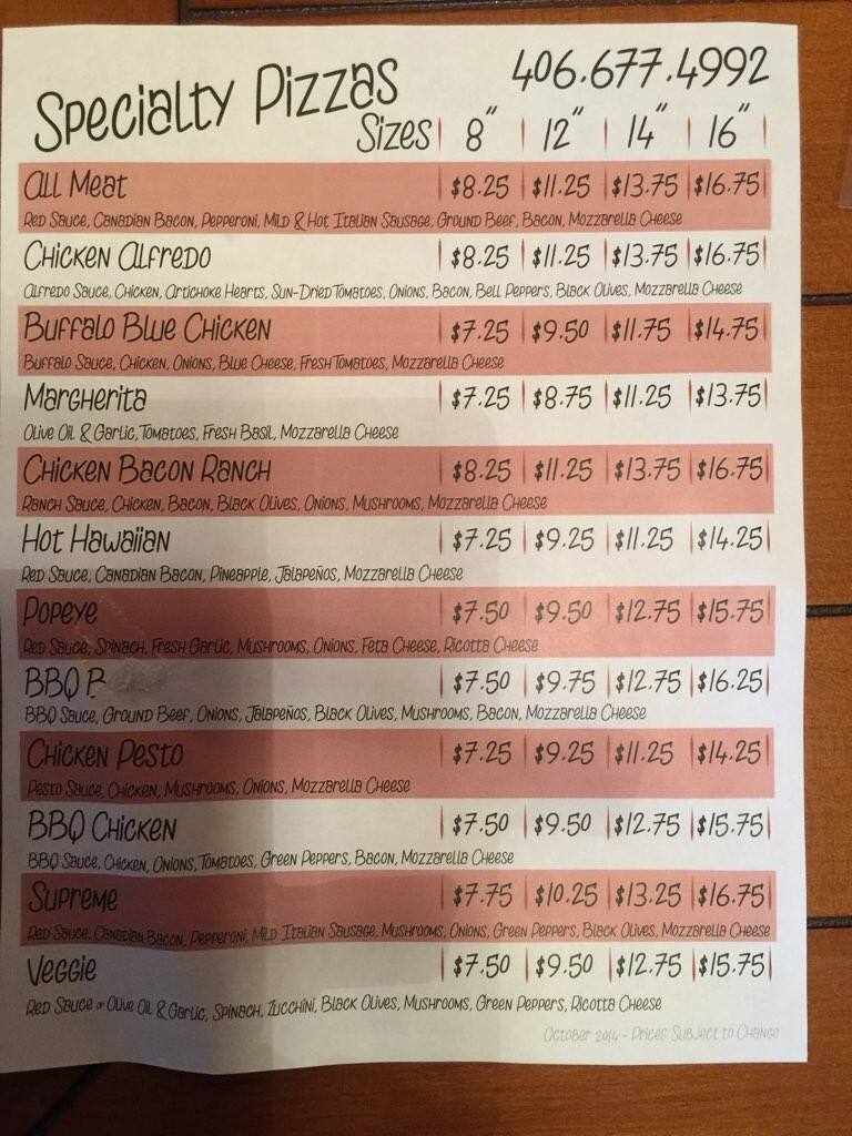 Seeley Lake Pizza Co. Menu, Menu for Seeley Lake Pizza Co., Seeley Lake
