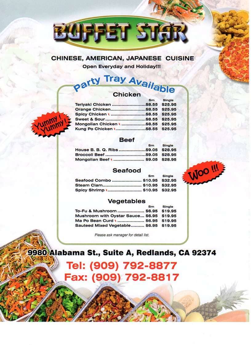 Menu at Buffet Star restaurant, Redlands