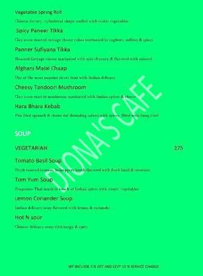 Menu Of Diona's Cafe, Gwal Pahari, Gurgaon