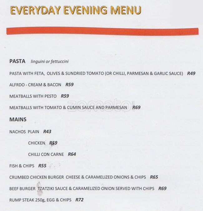 Menu at Mish Mash restaurant, Johannesburg