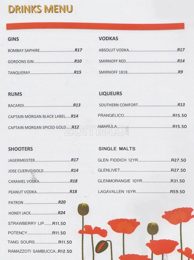 Menu at Mish Mash restaurant, Johannesburg