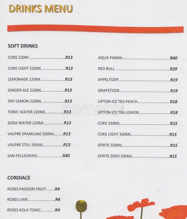 Menu at Mish Mash restaurant, Johannesburg