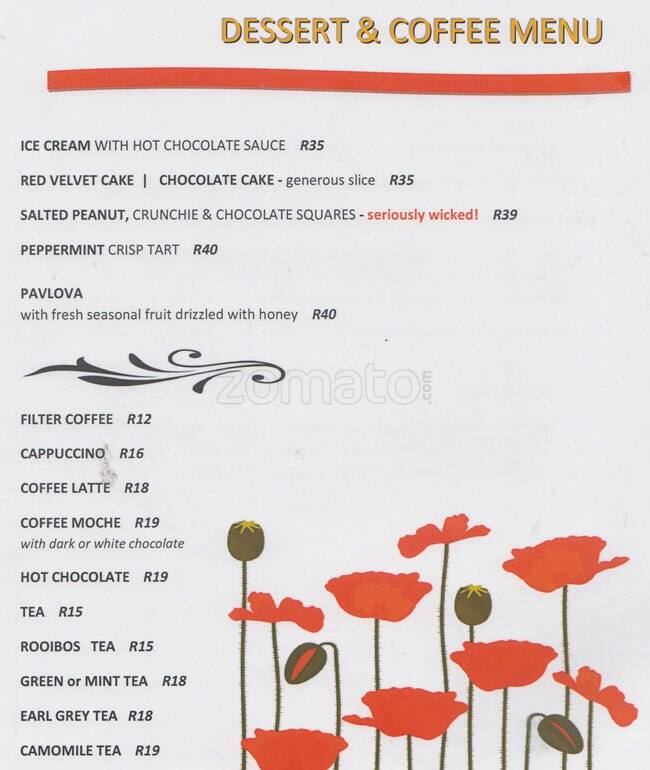 Menu at Mish Mash restaurant, Johannesburg