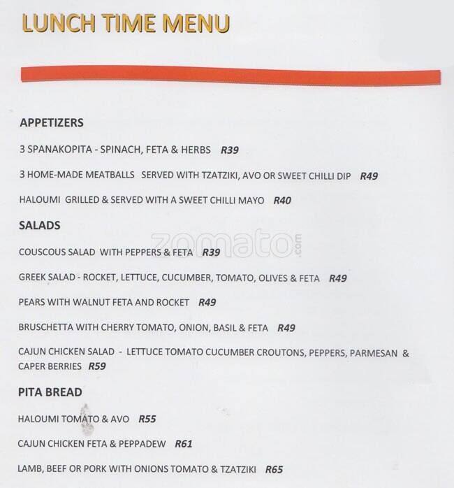 Menu at Mish Mash restaurant, Johannesburg