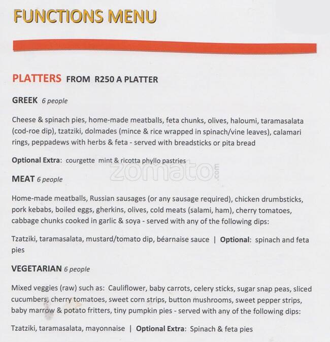 Menu at Mish Mash restaurant, Johannesburg