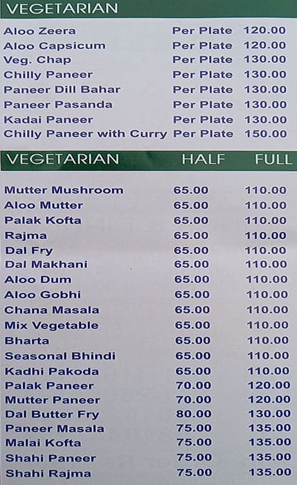 Mehfil Dhaba menu