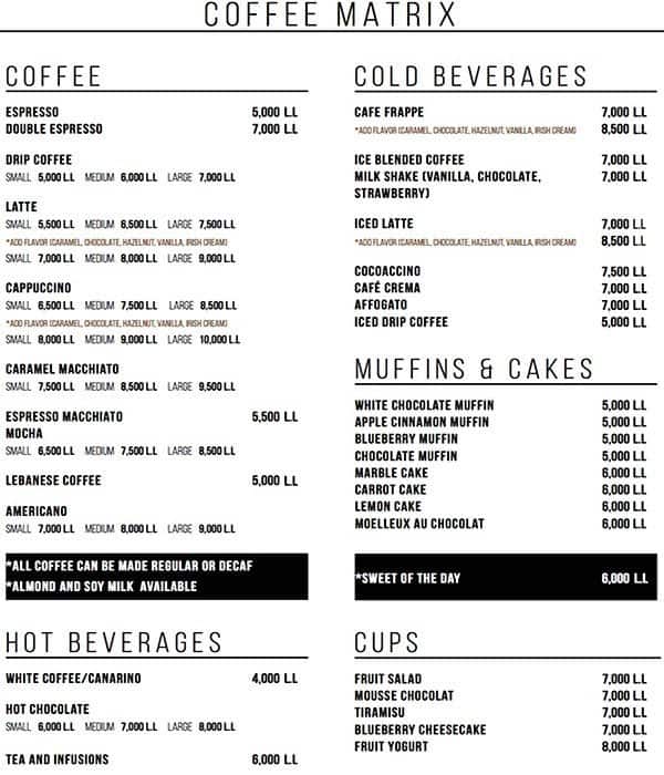 [GRID] Coffee Matrix Menu, Menu for [GRID] Coffee Matrix, Downtown