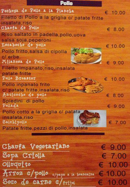 Menu di Fortaleza del Inca 