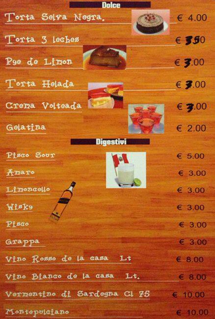 Menu di Fortaleza del Inca 