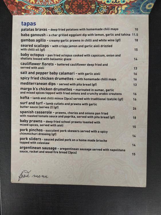 Lusso Tapas menu