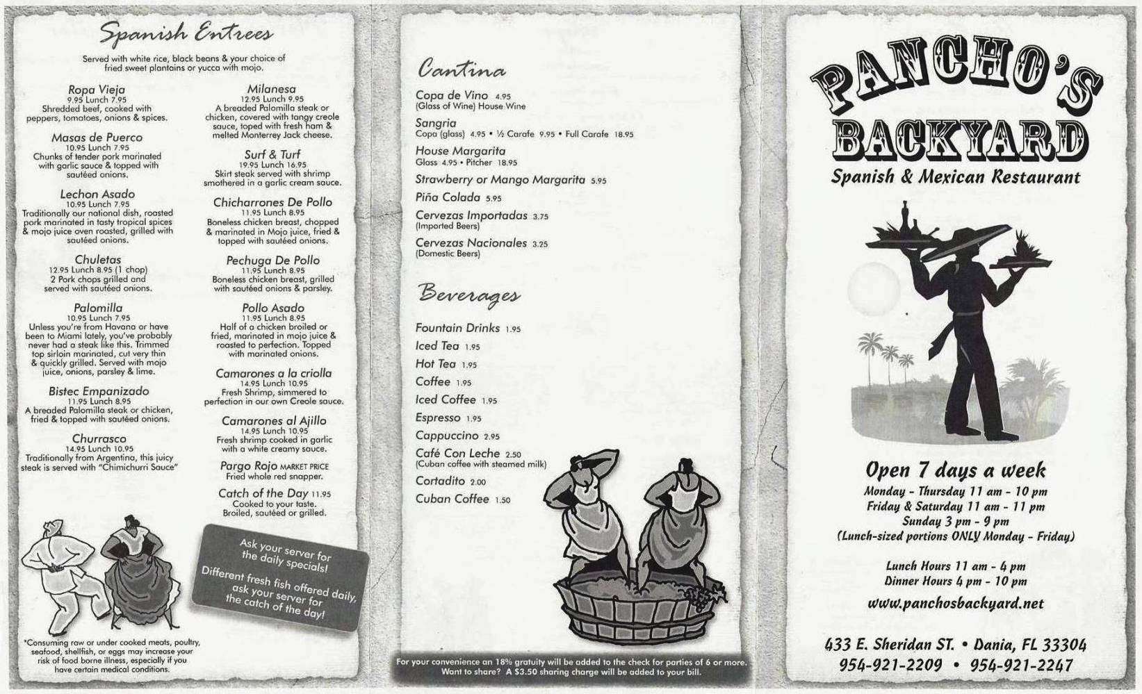 Pancho's Backyard Menu, Menu for Pancho's Backyard, Dania Beach, Miami