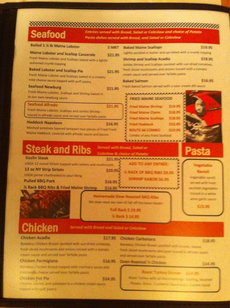 Menu At Route 66 Restaurant Bar Harbor