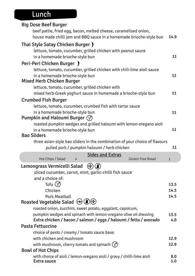 Menu at Dose restaurant, Herston