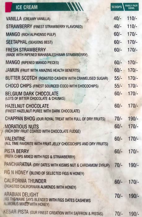 Sri Radhe Ice Cream Chills and Thrills menu