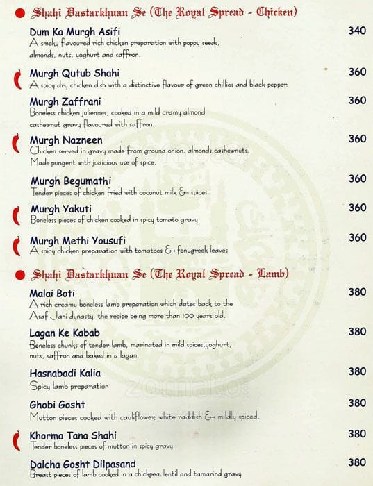 Nizam's Heritage - Hotel Comfort Inn Heritage menu