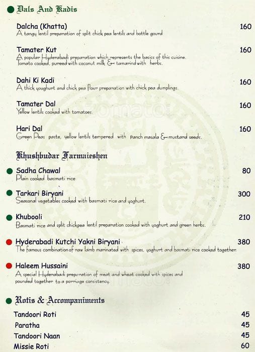 Nizam's Heritage - Hotel Comfort Inn Heritage menu