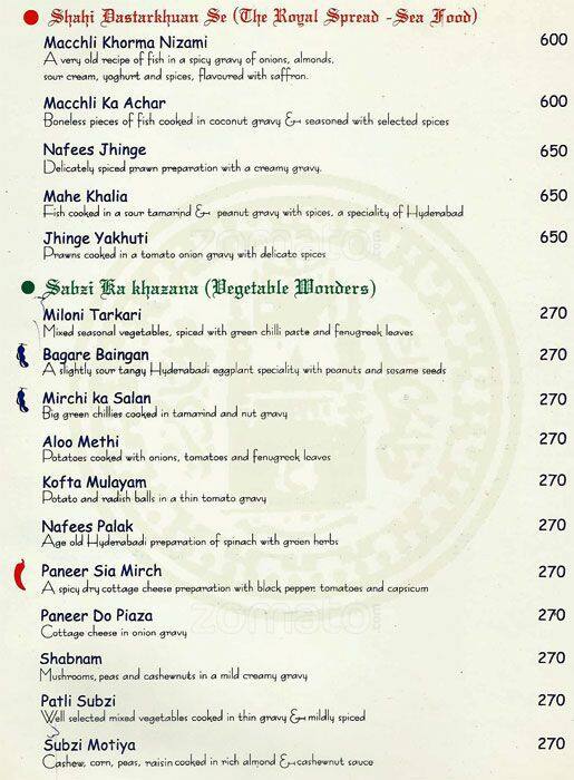 Nizam's Heritage - Hotel Comfort Inn Heritage menu