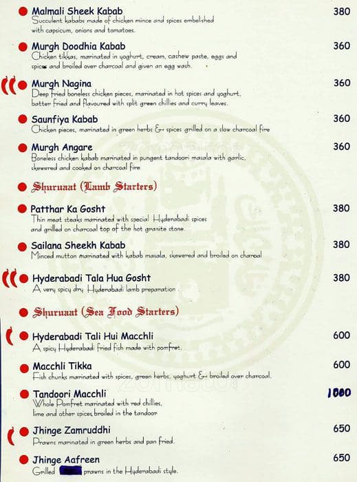 Nizam's Heritage - Hotel Comfort Inn Heritage menu